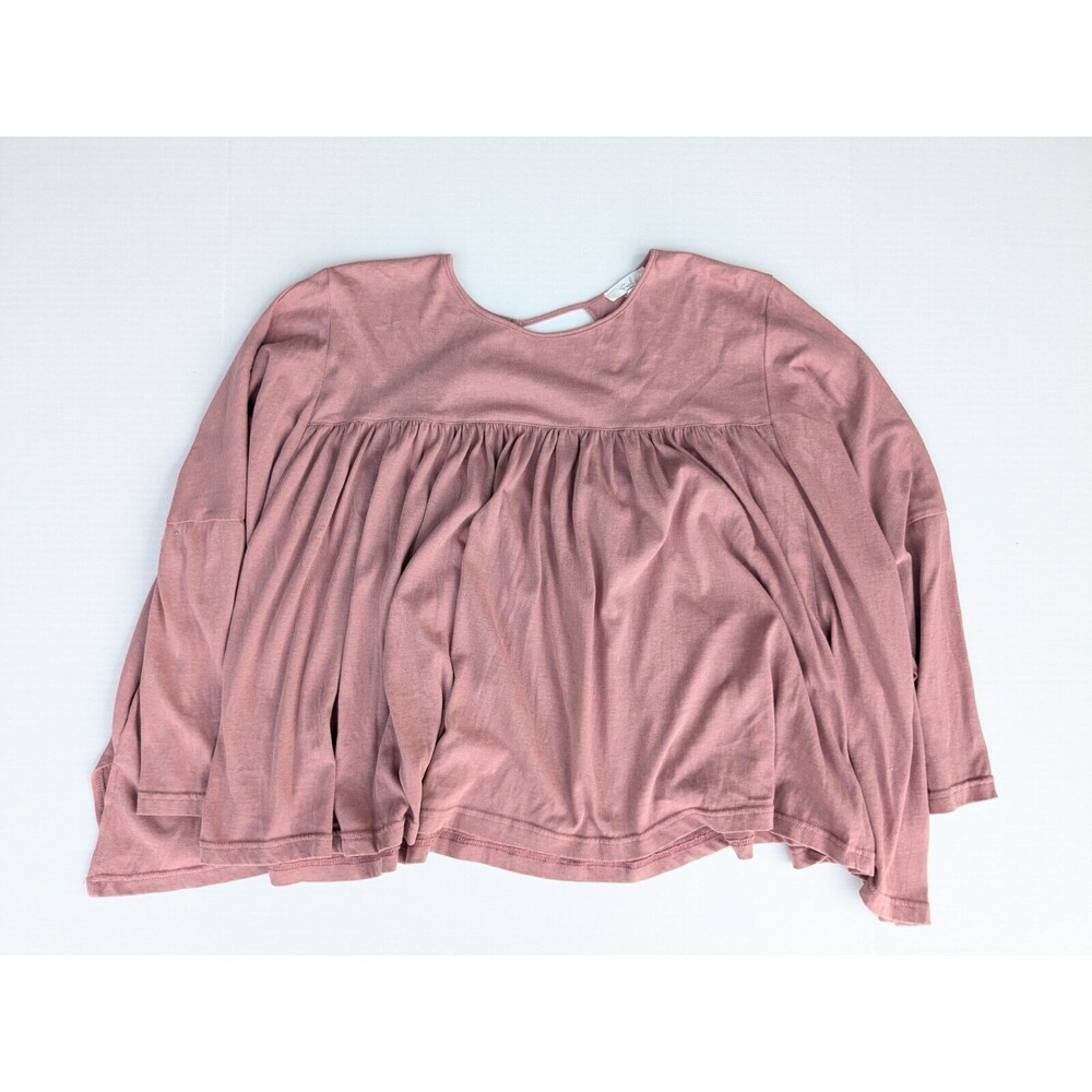 Easel Print Ruffle Tier Long Sleeve Tunic Top Rose Mauve